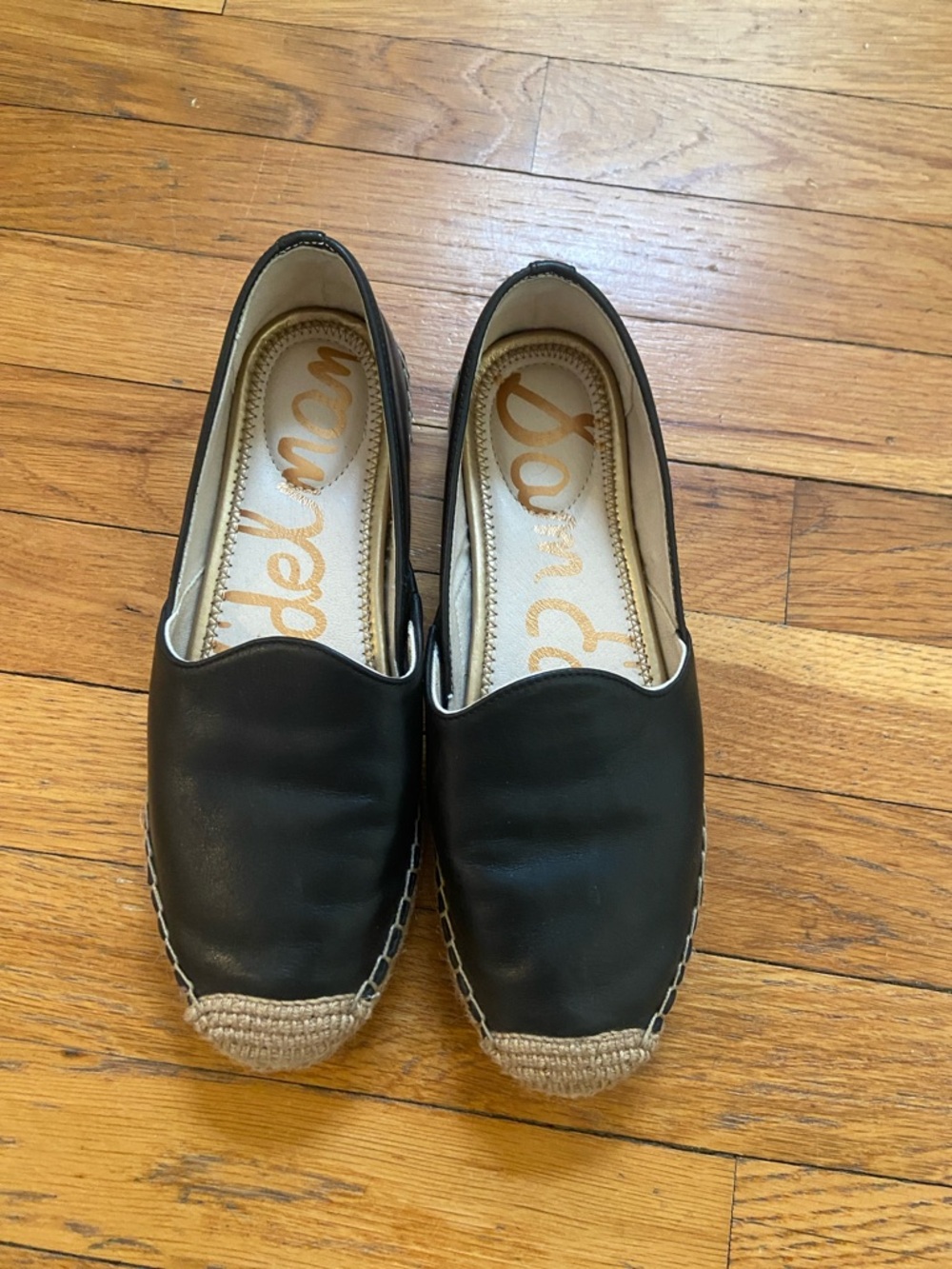 Sam Edelman Black Leather Espadrille Slip-Ons
